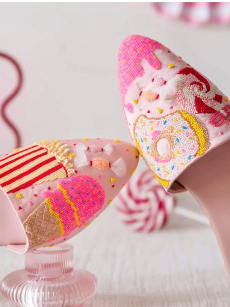 Candy Themed Mules Shoes Slip On Ballet Flats Pointed Toe Embrodried Shoe Pink 8 — image 2 of 8